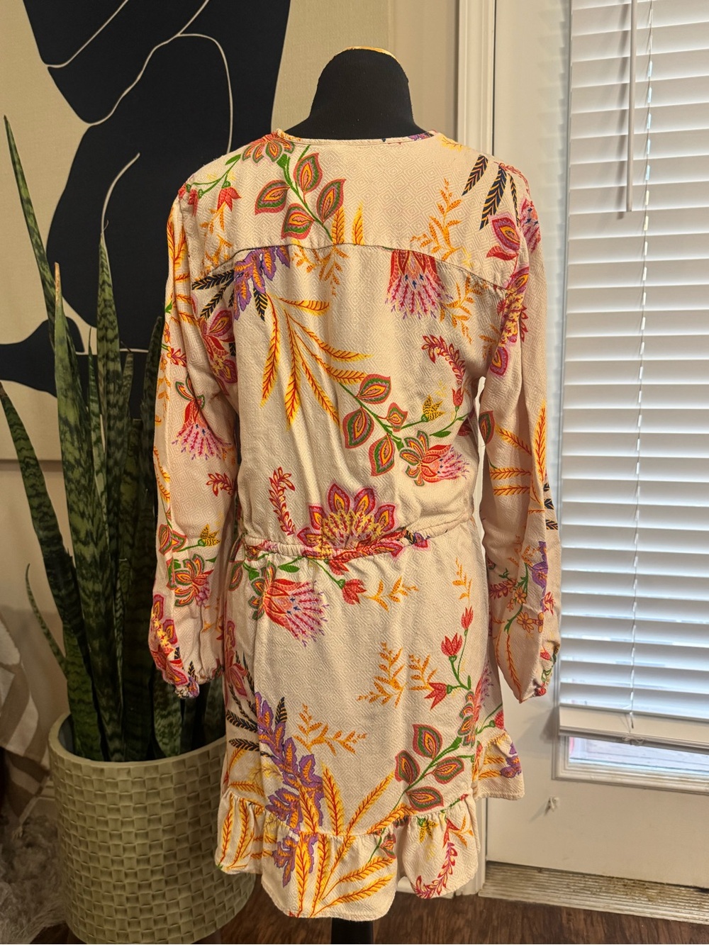 blue island Cream Floral Tie-Waist Swim Coverup - Picture 5 of 12